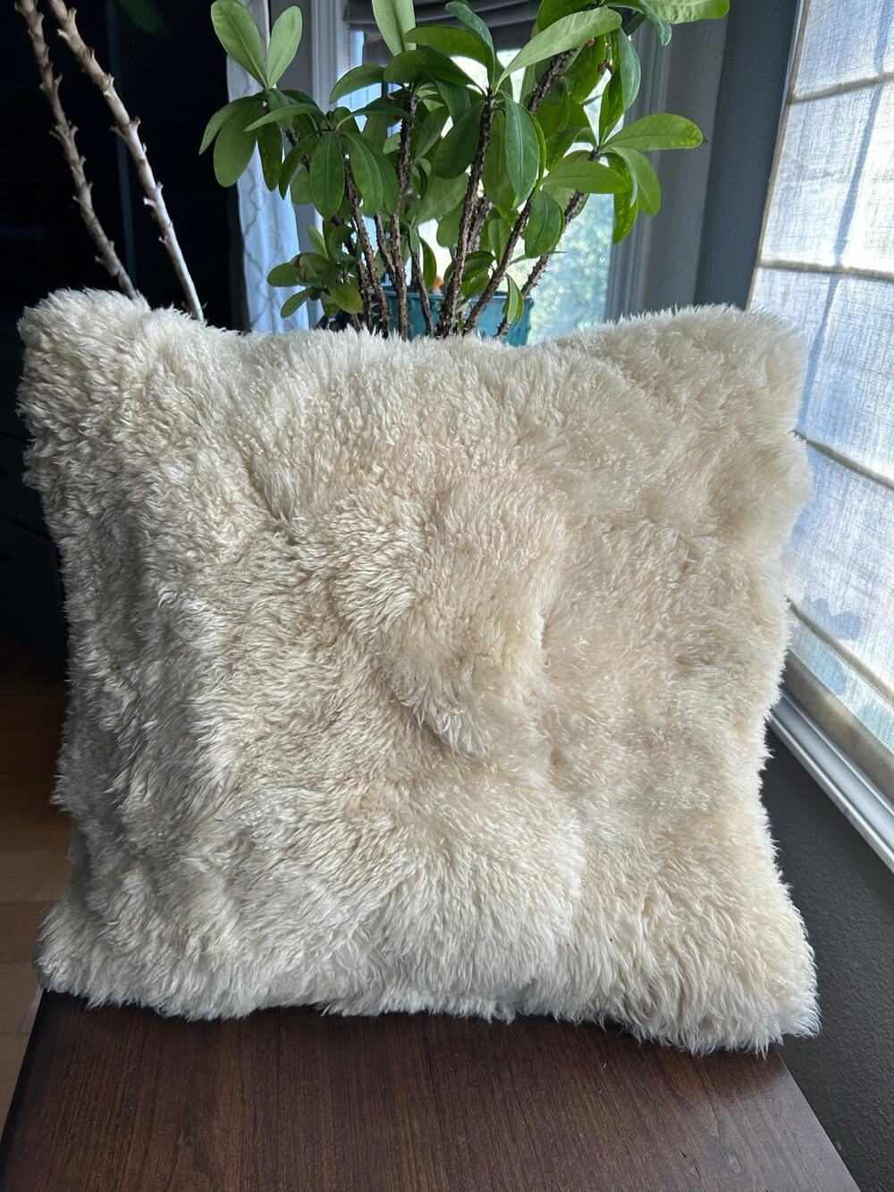 Handmade sheepskin throw pillow cover cream color